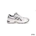 ASICS GEL 1130 GS white and black athletic shoe with mesh upper and black sole.
