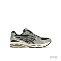 ASICS GEL-KAYANO 14 BLACK SEAL GREY sneaker with metallic silver and black mesh upper.