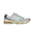 ASICS GEL-KAYANO 14 Cream Dusk Violet sneaker, side view, with mesh and metallic overlays.