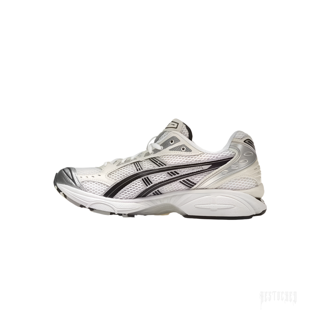 ASICS GEL-KAYANO 14 Women's running shoe in white mesh with black and silver accents.