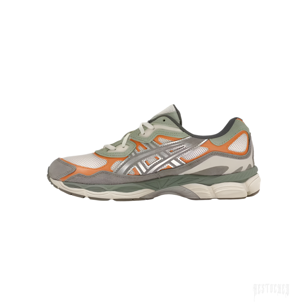 ASICS GEL-NYC Cream Clay Grey sneaker with mesh, suede, and leather overlays, featuring silver Formstripes.