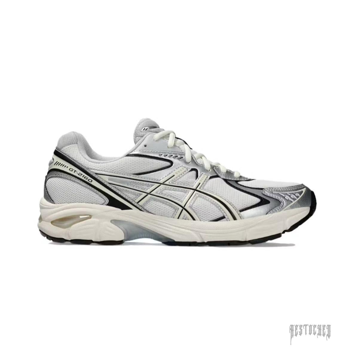 ASICS GT 2160 sneakers in white and cream with black accents and metallic silver details.
