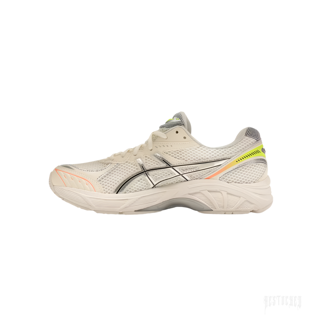ASICS GT-2160 "Paris" sneaker in off-white mesh with black, neon yellow, and orange accents.