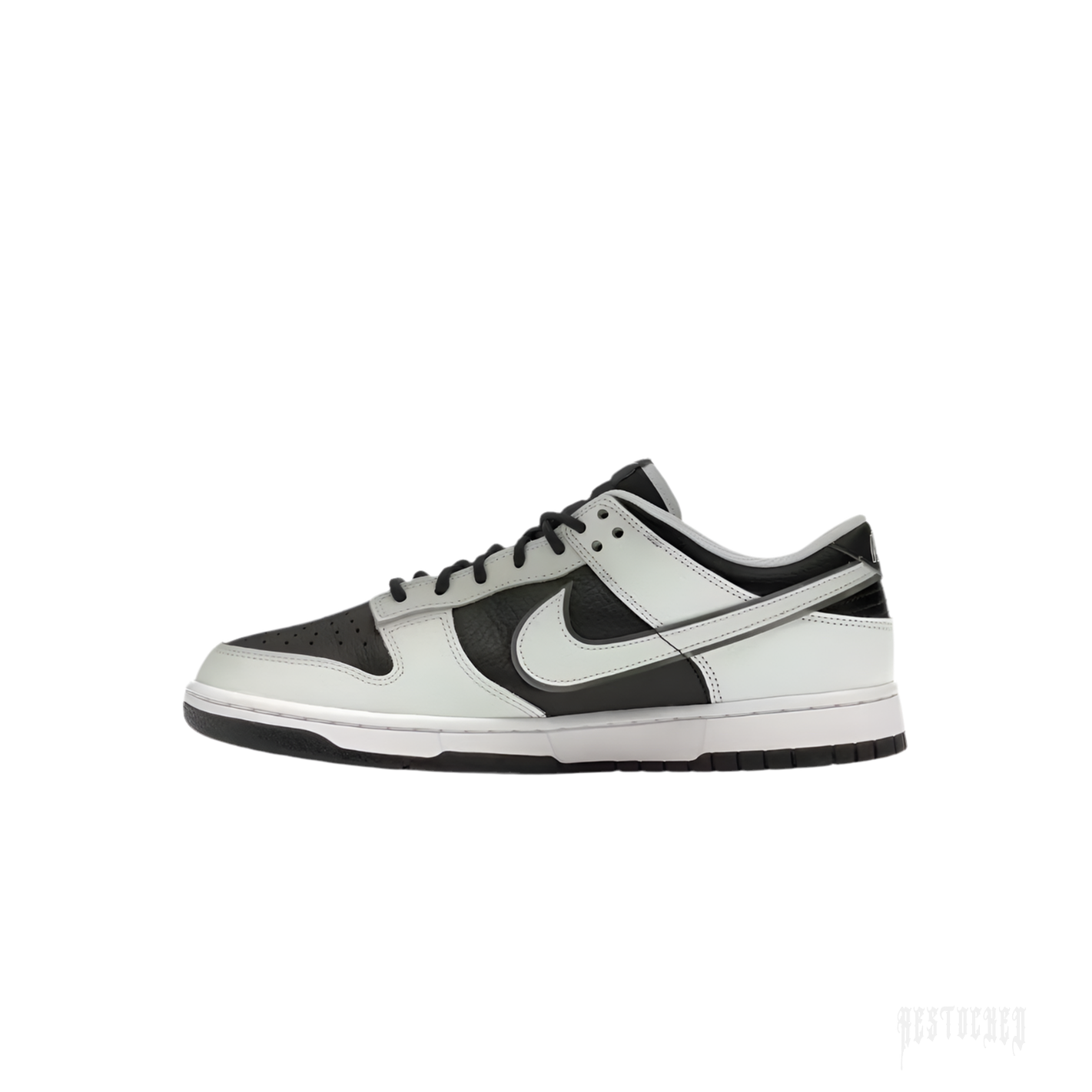 Nike Dunk Low Premium in Dark Smoke Grey tumbled leather and Barely Green smooth leather with double Swoosh.