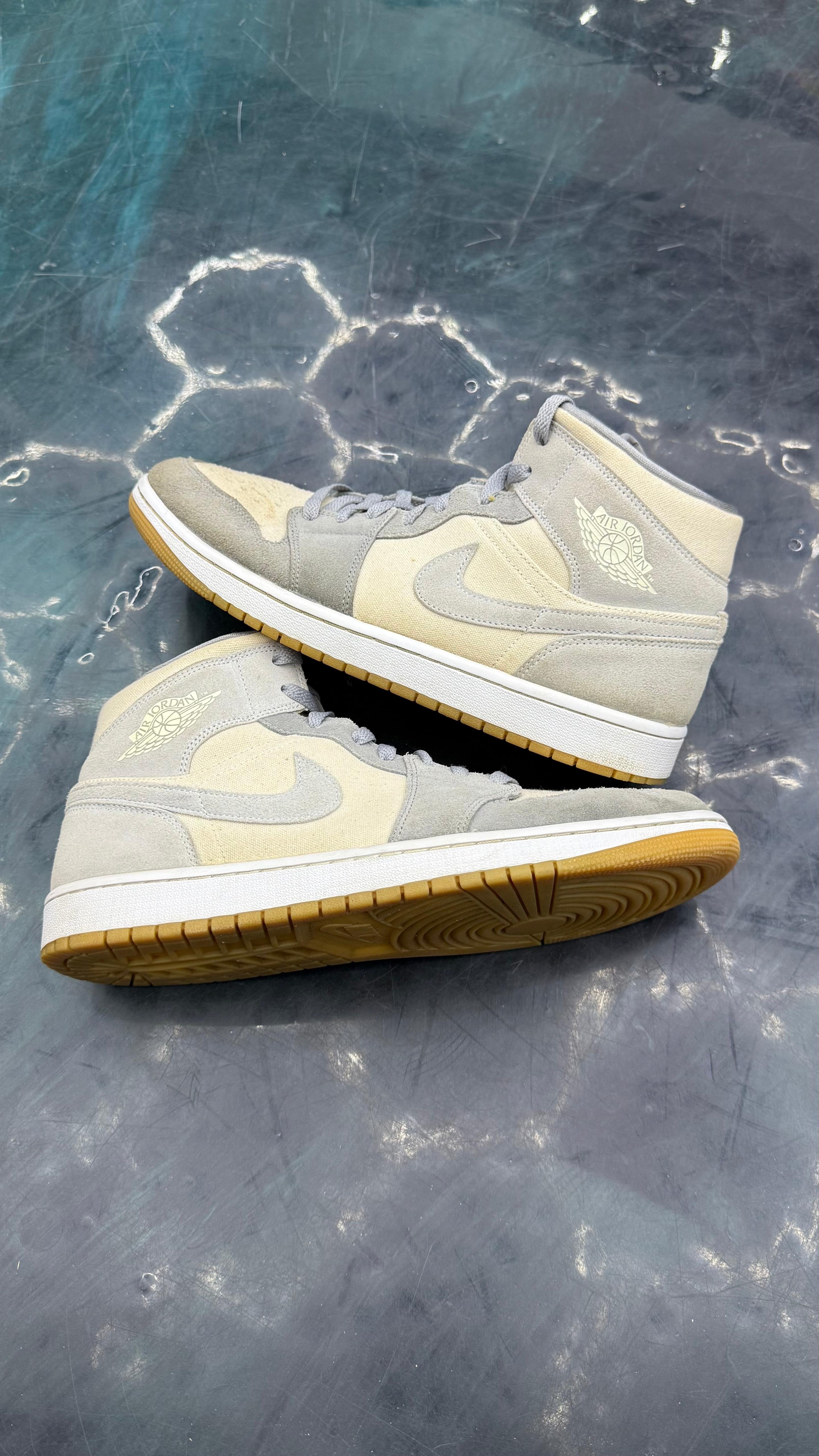 JORDAN 1 MID SE COCONUT MILK PARTICLE GREY PRE OWNED SIZE 11.5