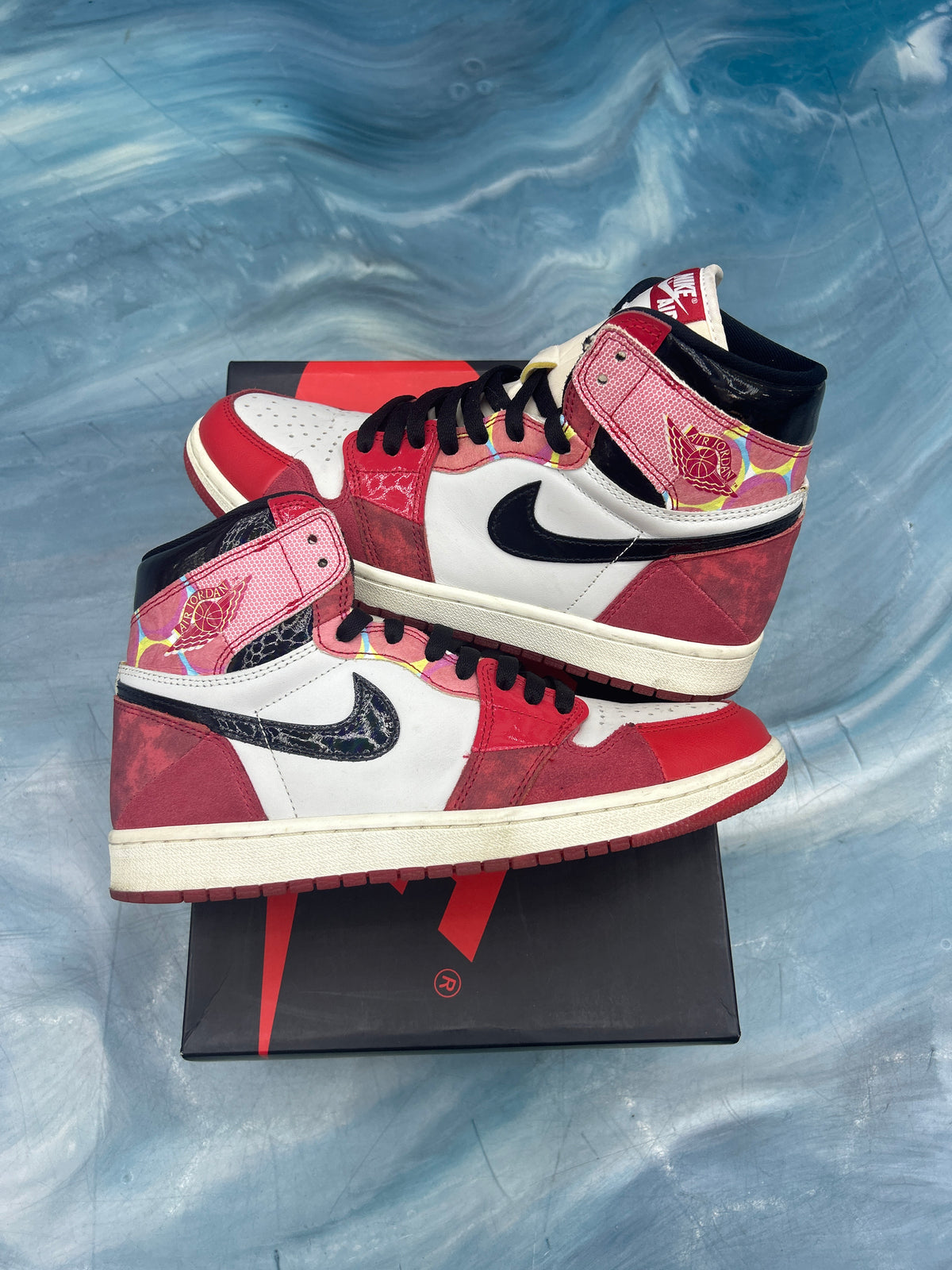 JORDAN 1 RETRO HIGH OG SPIDER-MAN ACROSS THE SPIDER VERSE PRE OWNED SIZE 8.5