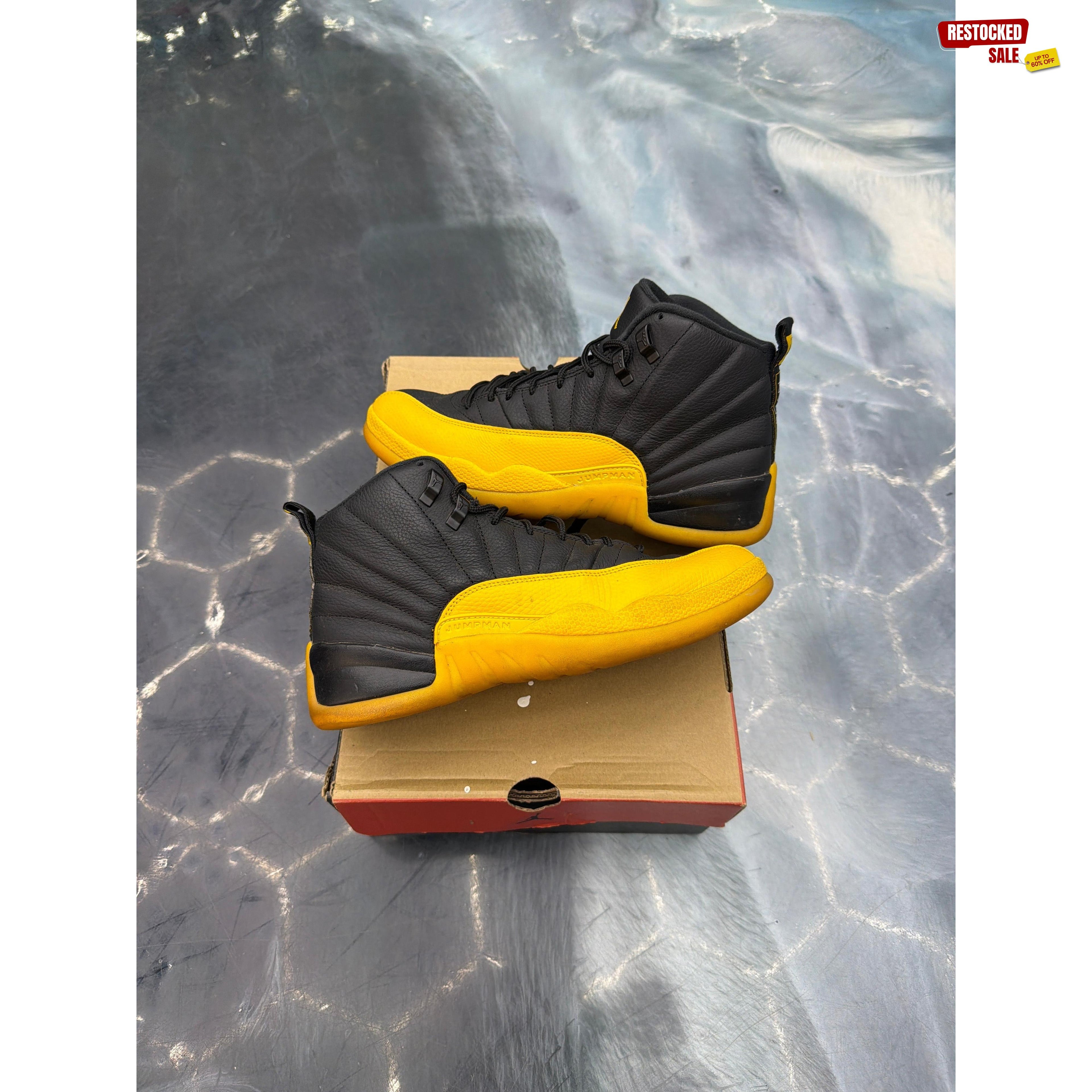 JORDAN 12 RETRO BLACK UNIVERSITY GOLD PRE OWNED SIZE 9