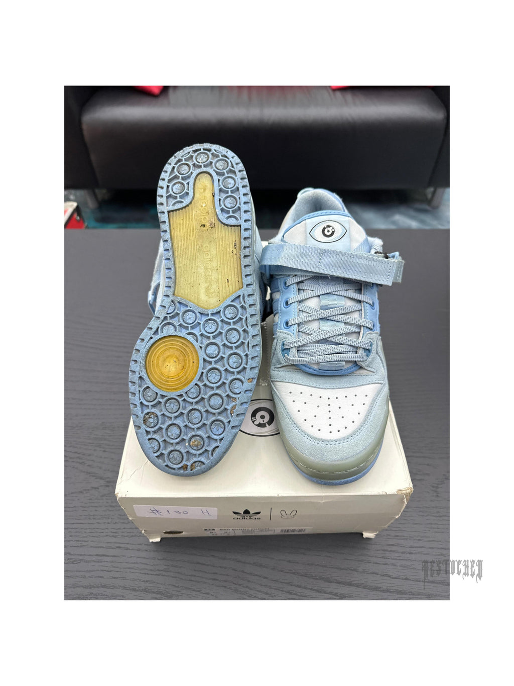 ADIDAS FORUM BUCKLE LOW BAD BUNNY BLUE TINT PRE OWNED SIZE 8.5