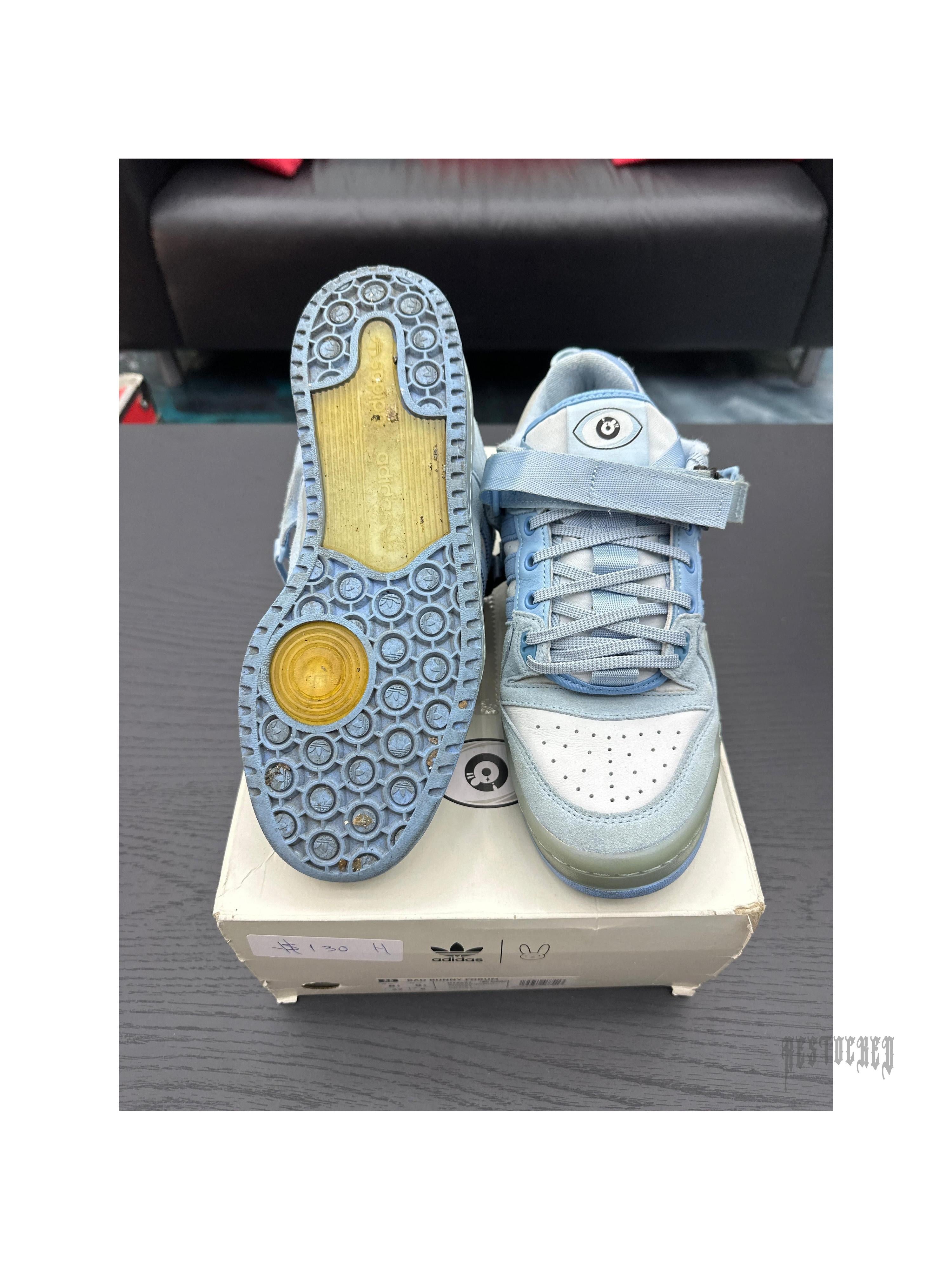 ADIDAS FORUM BUCKLE LOW BAD BUNNY BLUE TINT PRE OWNED SIZE 8.5