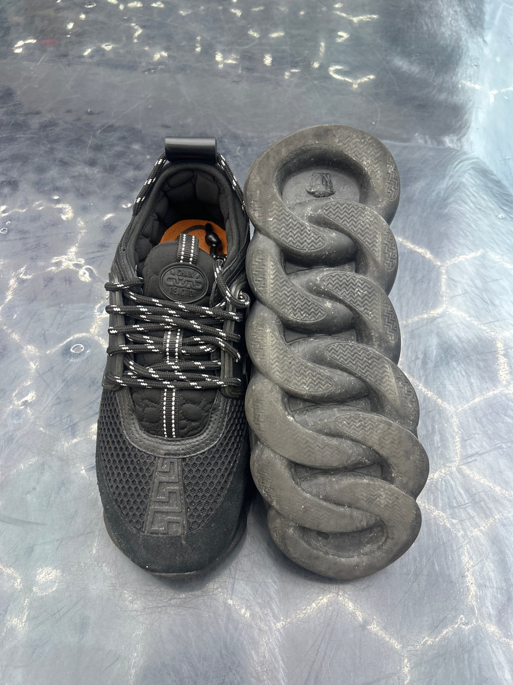 VERSACE CHAIN REACTION BLACK PRE OWNED SIZE 41.5 NO BOX