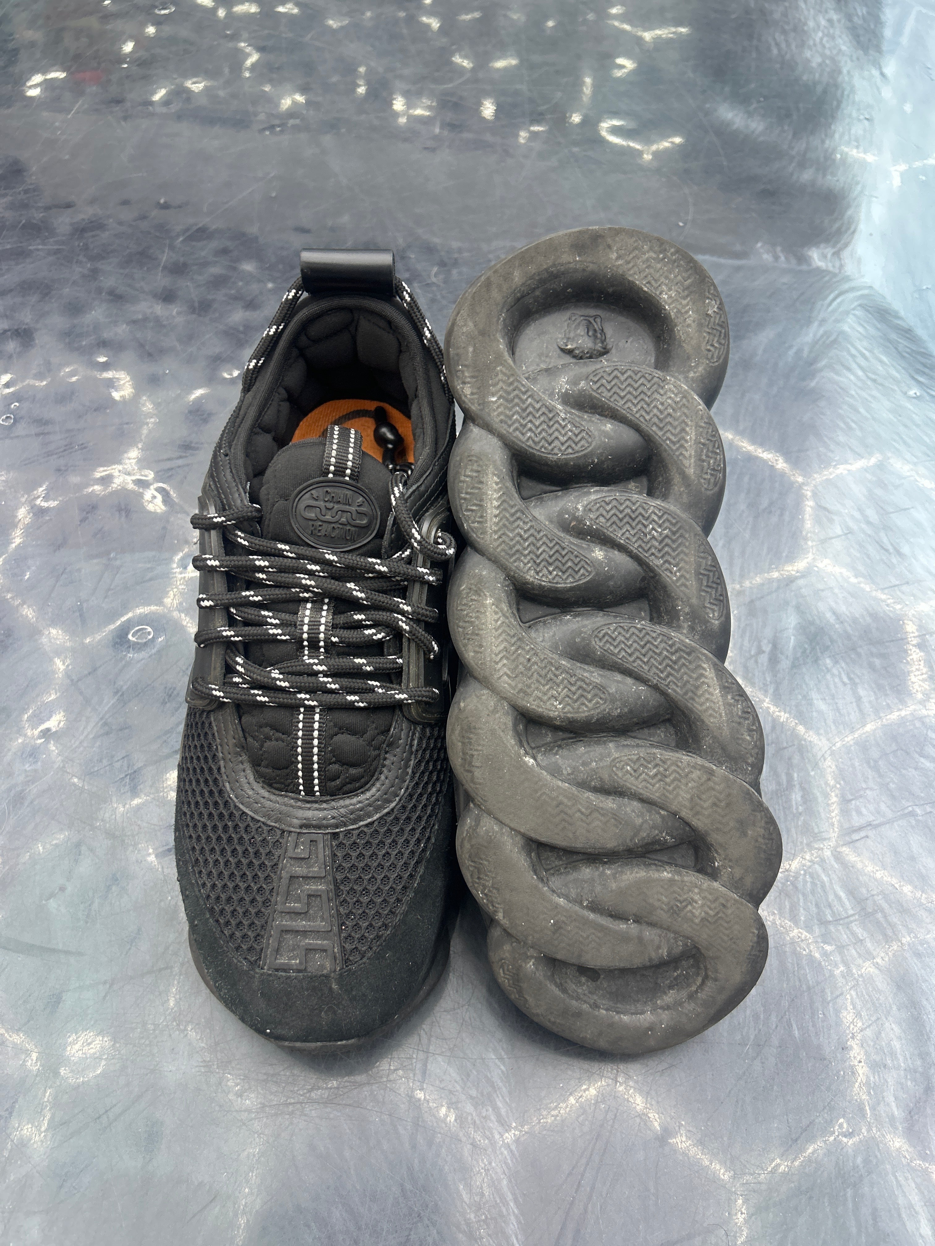 VERSACE CHAIN REACTION BLACK PRE OWNED SIZE 41.5 NO BOX