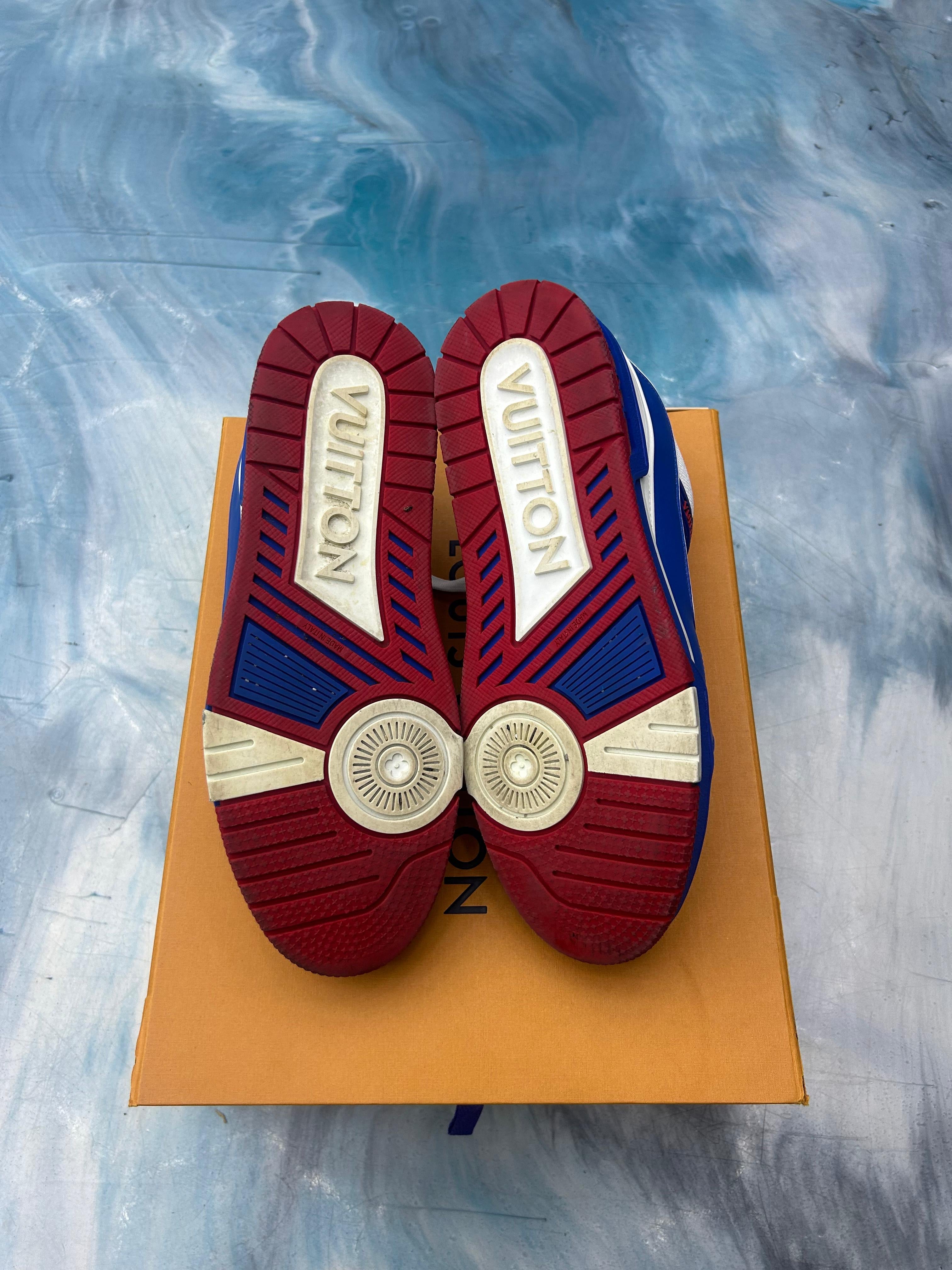 LOUIS VUITTON TRAINER RED WHITE BLUE PRE OWNED SIZE 7LV 8.5US