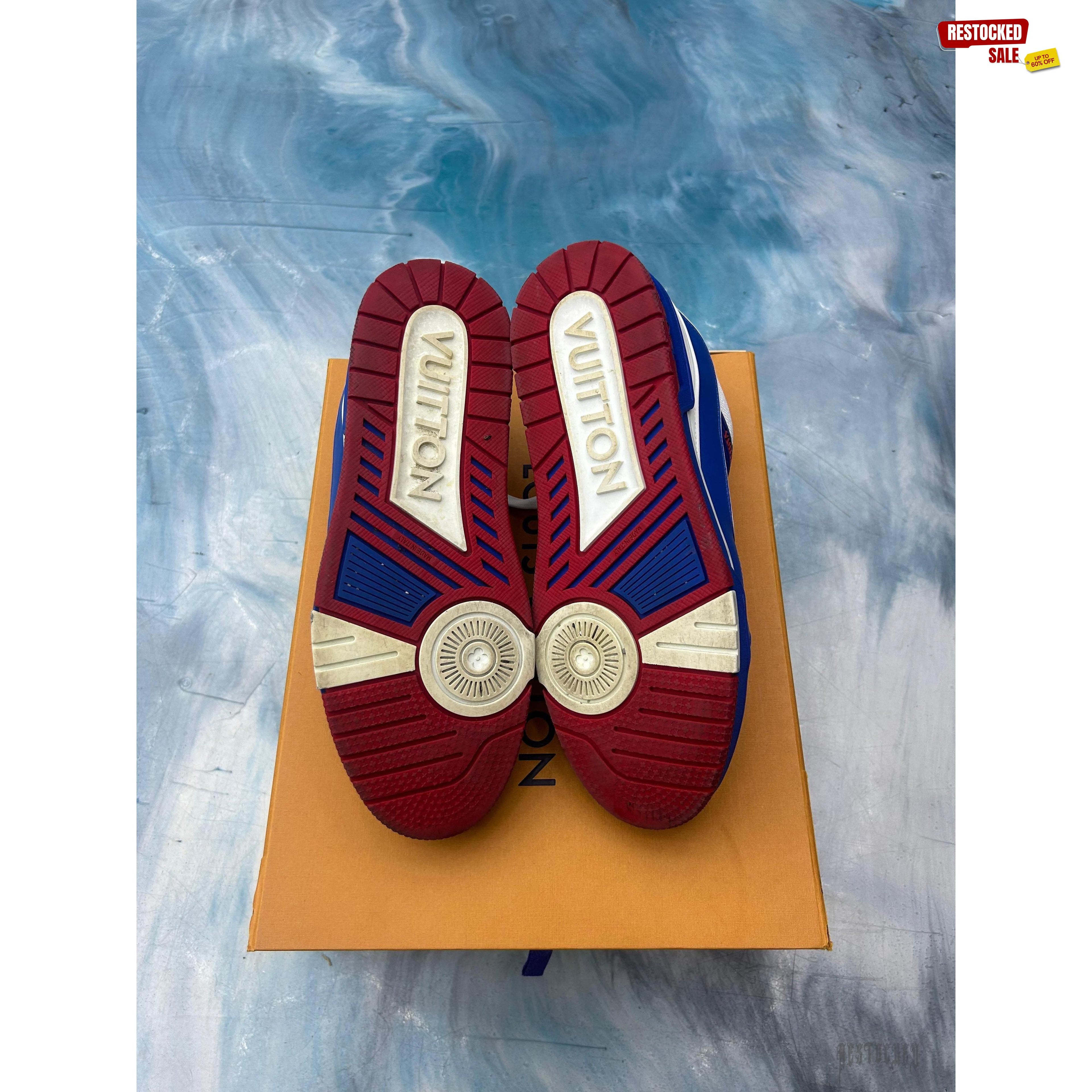 LOUIS VUITTON TRAINER RED WHITE BLUE PRE OWNED SIZE 7LV 8.5US