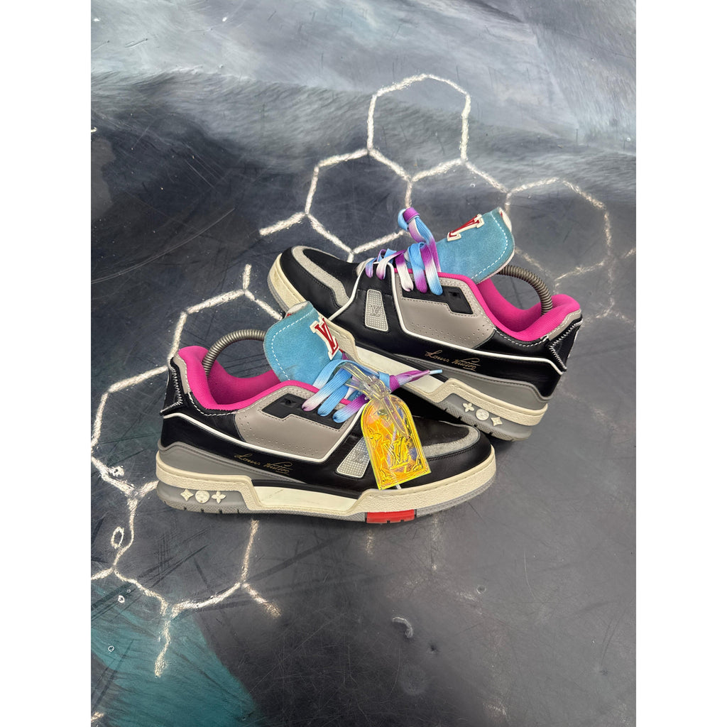 LOUIS VUITTON BLACK MULTICOLOR UPCYCLE TRAINER PRE OWNED SIZE 7.5LV // 9//9.5US