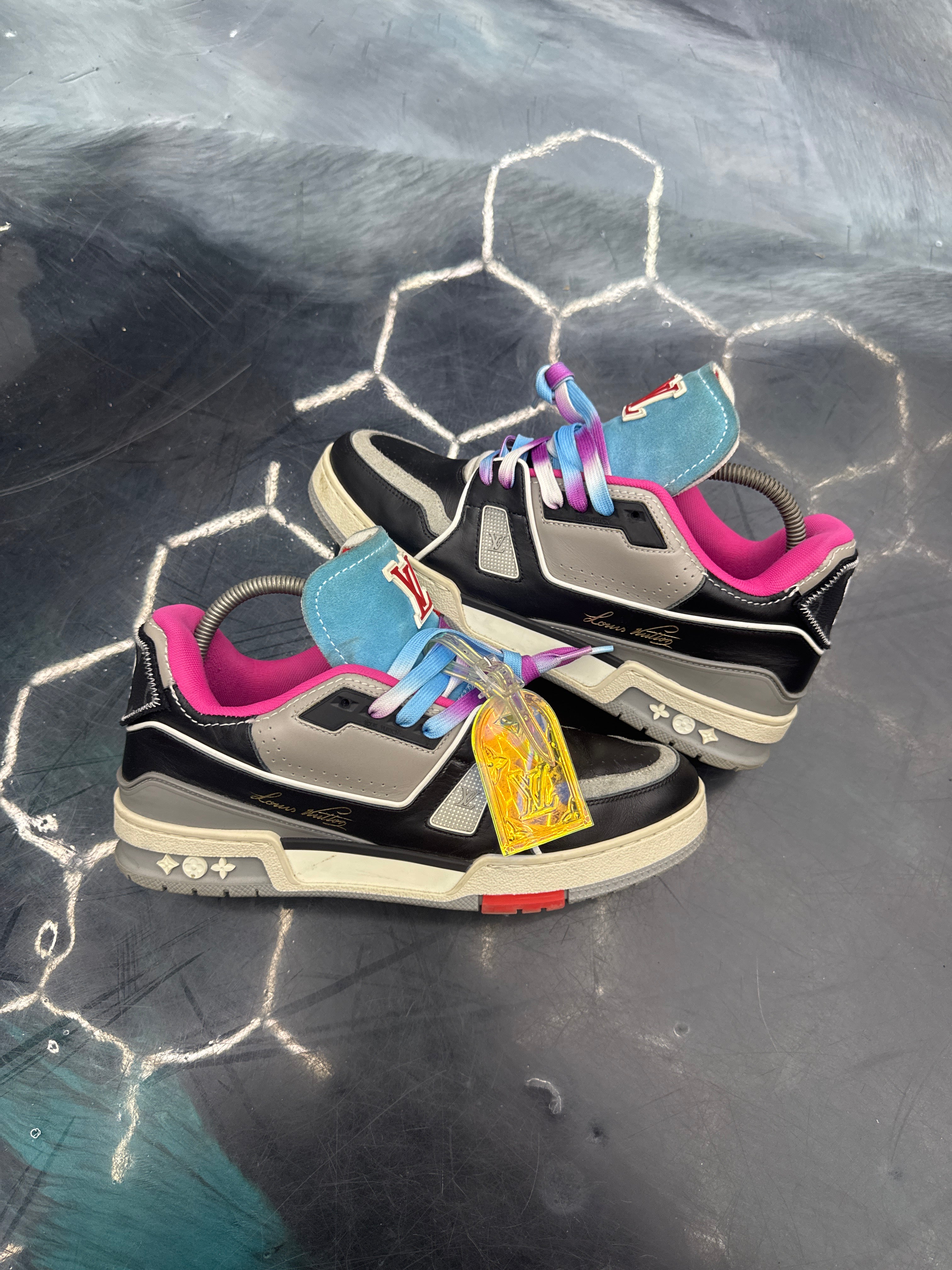 LOUIS VUITTON BLACK MULTICOLOR UPCYCLE TRAINER PRE OWNED SIZE 7.5LV // 9//9.5US