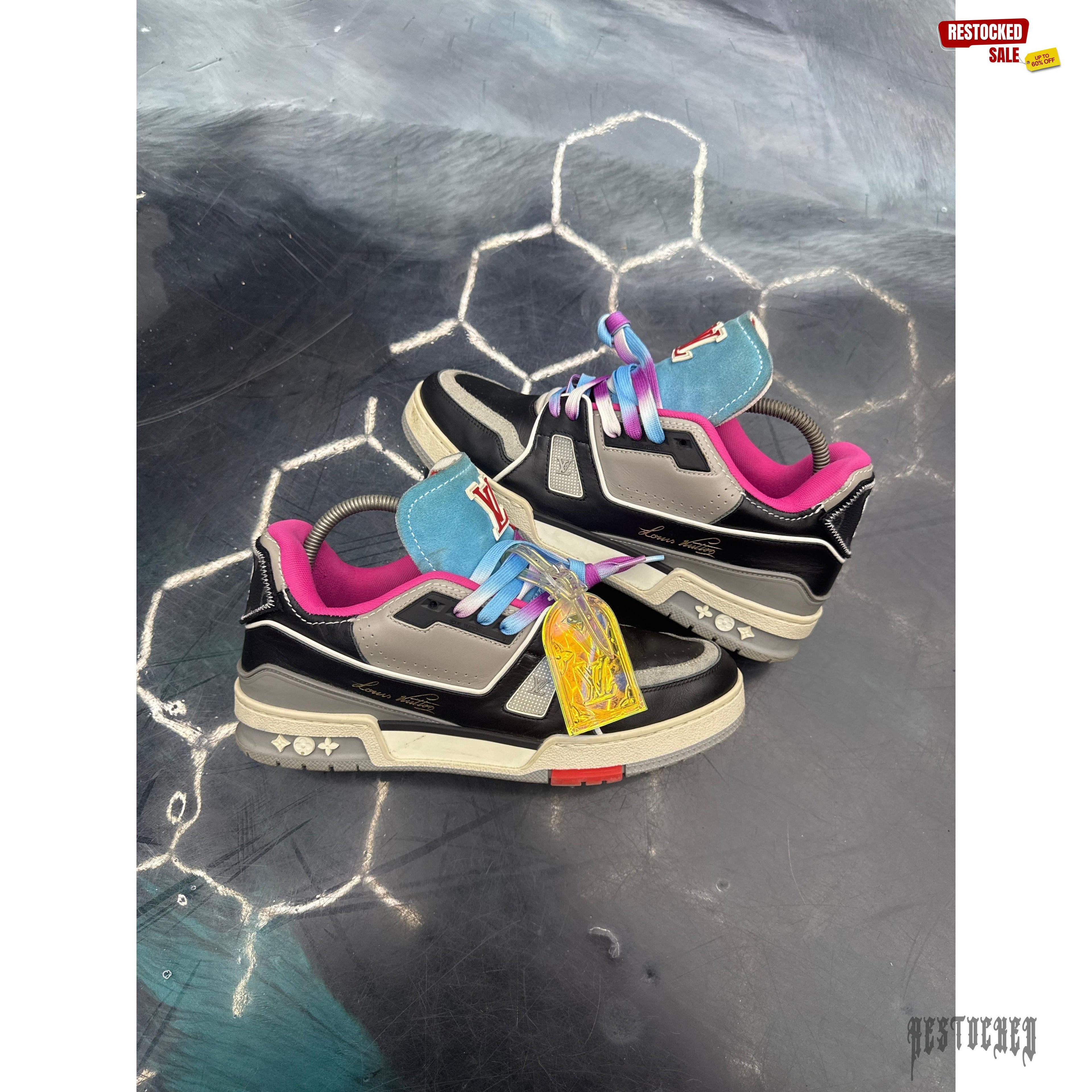LOUIS VUITTON BLACK MULTICOLOR UPCYCLE TRAINER PRE OWNED SIZE 7.5LV // 9//9.5US NO BOX