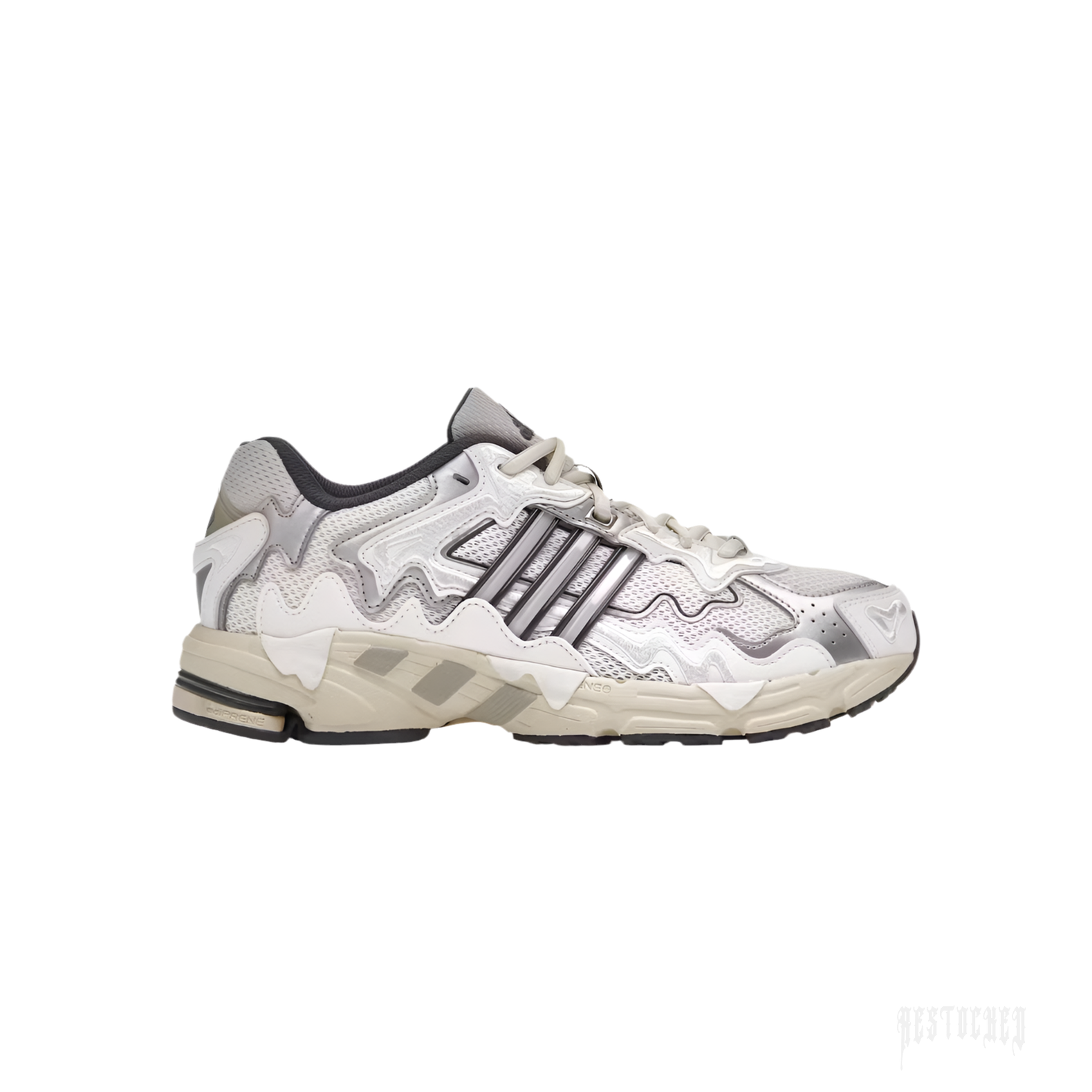 ADIDAS RESPONSE CL BAD BUNNY CREAM sneaker, white mesh with 'melted' cream and grey leather overlays.