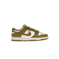 NIKE DUNK LOW RETRO PACIFIC MOSS sneakers with olive green and white leather upper, white laces, and rubber sole.