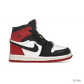 Toddler Jordan 1 Retro High OG Black Toe Reimagined sneaker in red, black, and white leather.