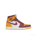 JORDAN 1 RETRO HIGH OG BROTHERHOOD sneaker in gold, white, and burgundy leather.