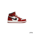 JORDAN 1 RETRO HIGH OG CHICAGO LOST AND FOUND (GS) sneaker, red and white leather with black swoosh.