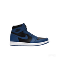 JORDAN 1 RETRO HIGH OG Dark Marina Blue sneaker, black leather with blue overlays, white midsole.