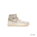 JORDAN 1 RETRO HIGH UNION LA BEPHIES in cream, grey, and yellow with woven details.