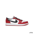 JORDAN 1 RETRO LOW OG CHICAGO (2025) sneaker, red and white leather with black swoosh.