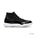 JORDAN 11 Retro Jubilee 25th Anniversary sneaker, black patent leather and mesh with white sole.