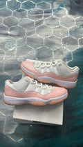 JORDAN 11 Retro Low Legend Pink (Womens) size 10.5M, white mesh and patent pink leather sneakers.
