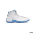 JORDAN 12 RETRO UNIVERSITY BLUE (2016) sneaker, white leather upper with light blue sole and lining.