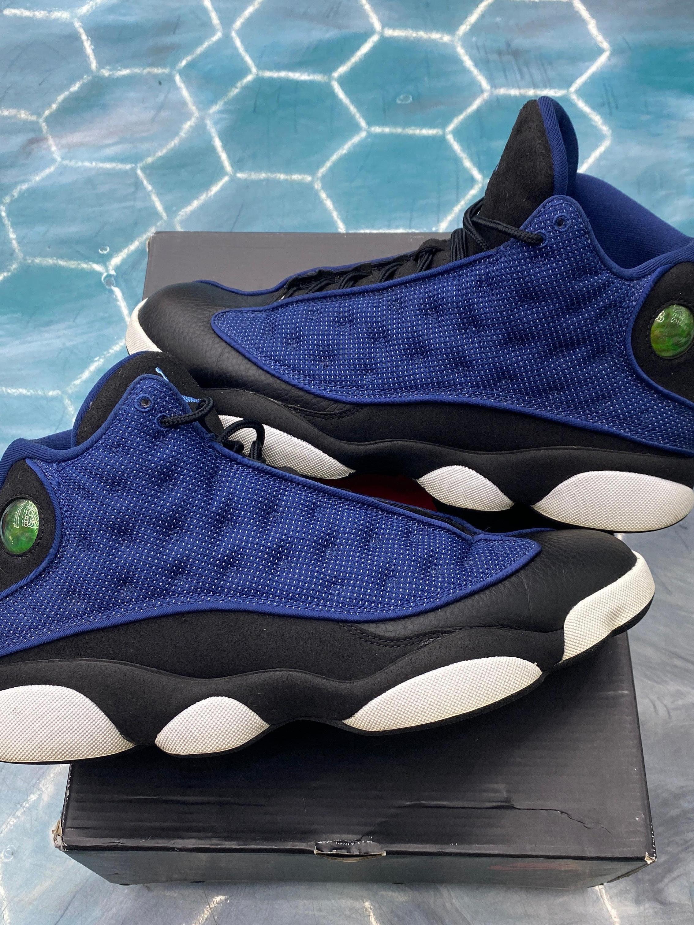 Pre-owned Jordan 13 Retro Brave Blue sneakers, size 11, with black leather and quilted blue mesh.