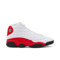 JORDAN 13 Retro OG Chicago sneaker: white tumbled leather upper, red suede mudguard, black sole, green holographic eye.