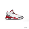 JORDAN 3 RETRO CARDINAL RED sneaker, white leather with red accents and elephant print details.