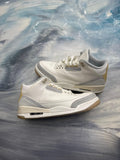 Pre-owned Jordan 3 Retro Craft Ivory sneakers, size 11.5, featuring white leather, grey elephant print, and tan accents.