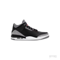 JORDAN 3 RETRO OG Black Cement (2024) sneaker, black leather upper with grey elephant print accents.