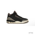A Ma Maniére x Women's Air Jordan 3 Retro sneaker, black leather with grey suede accents and cream sole.