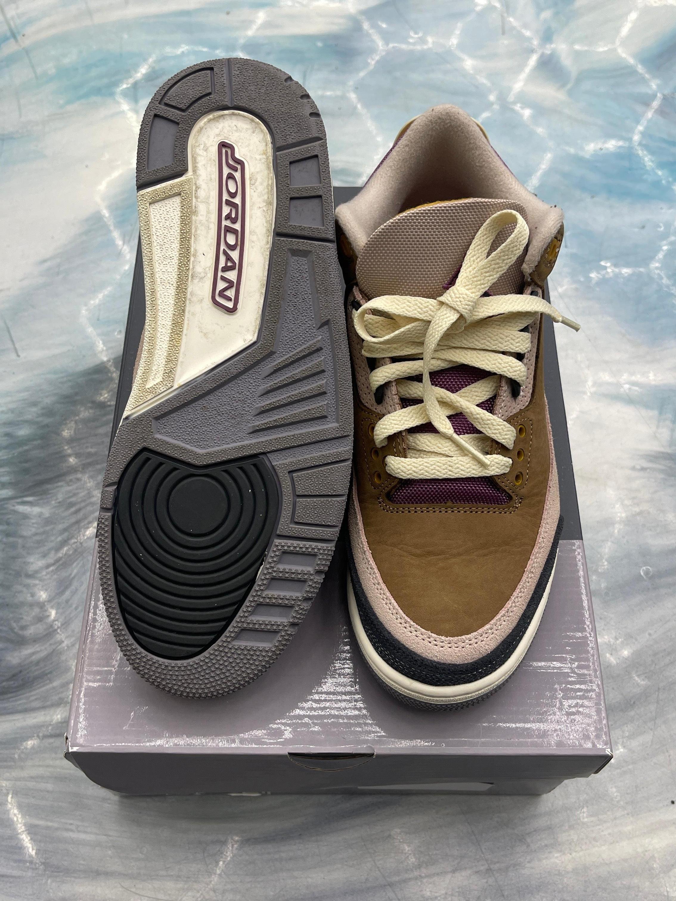 Pre-owned Jordan 3 Retro Winterized Archaeo Brown size 7, showing brown leather upper, cream laces, and grey sole.