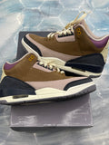 JORDAN 3 RETRO WINTERIZED Archaeo Brown pre-owned sneakers, size 7, with brown leather, pink suede, and dark blue accents.