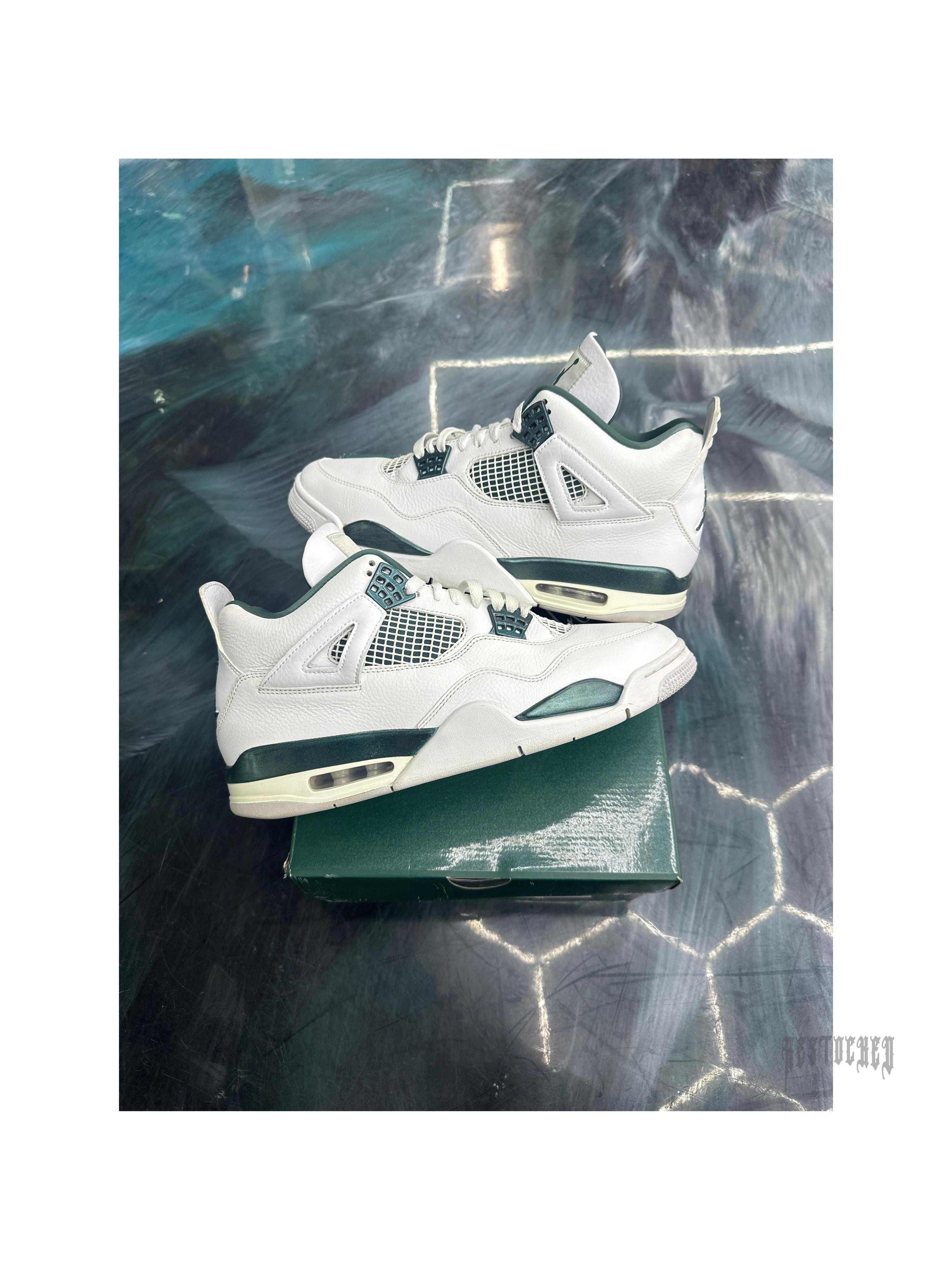 Pre-owned Jordan 4 Oxidized Green sneakers, size 12, with white leather and dark green accents.