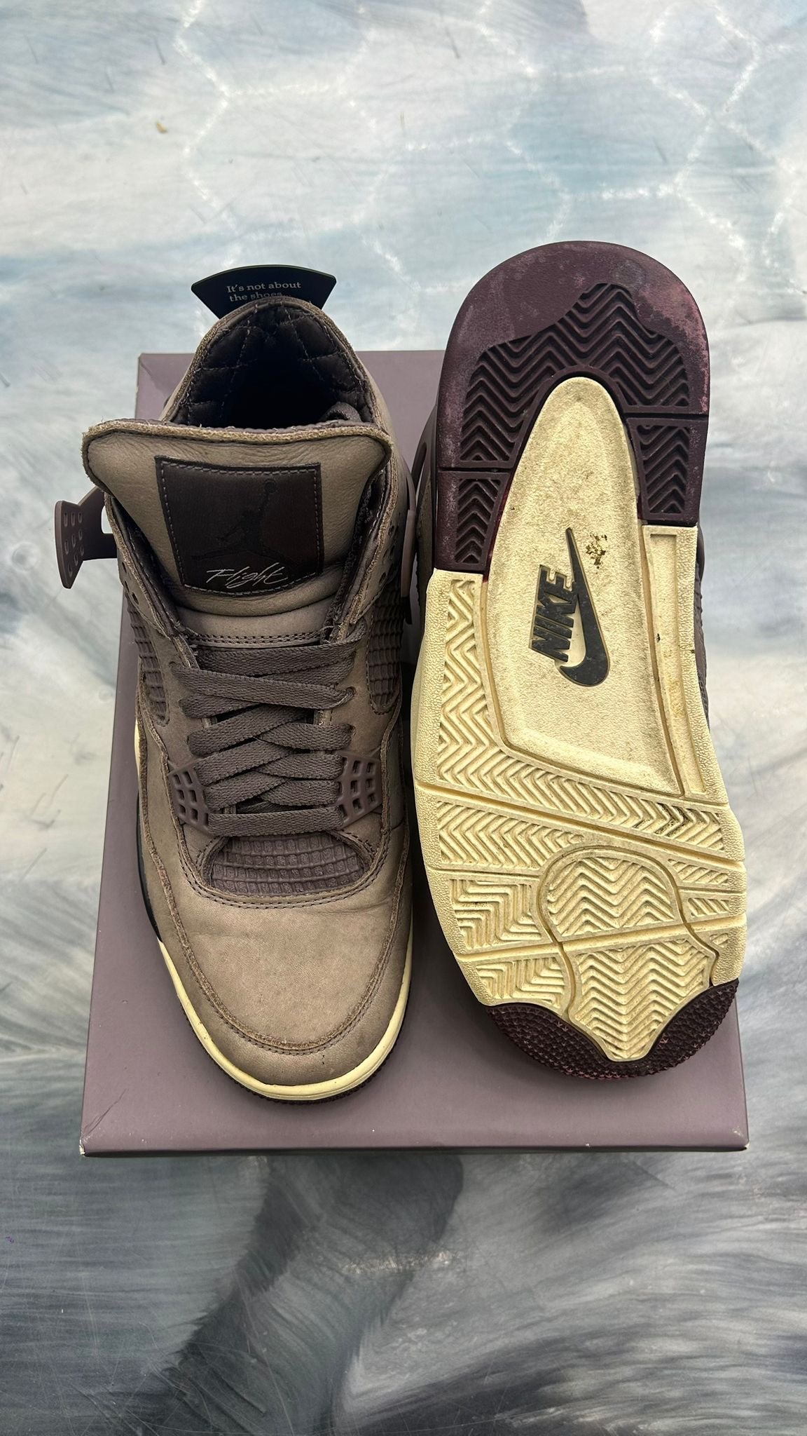 Pre-owned Jordan 4 Retro A Ma Maniere size 8.5, brown suede upper, dark brown accents, and cream/brown sole.