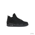 JORDAN 4 RETRO BLACK CAT (2025) all-black sneaker with nubuck upper, mesh netting, and visible air unit.