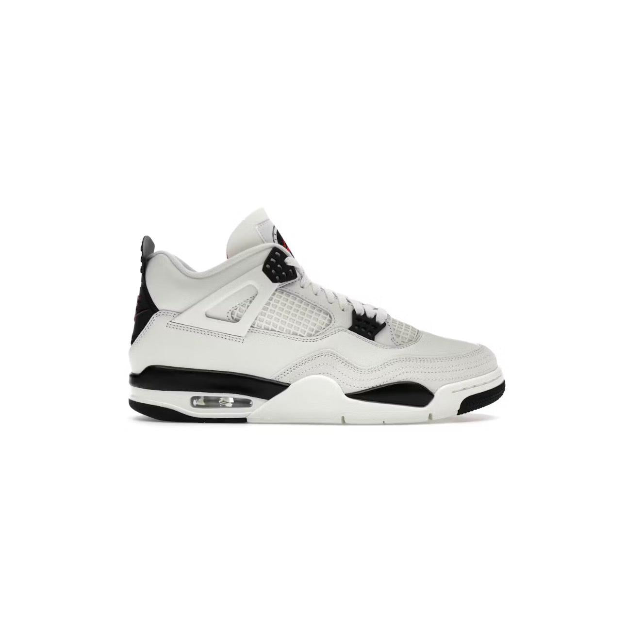 JORDAN 4 RETRO FLIGHT CLUB sneaker in white leather with black accents and visible air unit.