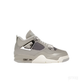 JORDAN 4 RETRO FROZEN MOMENTS women's sneaker, light grey leather with metallic silver accents and white sole.