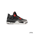 JORDAN 4 RETRO INFRARED (GS) sneaker, dark grey and black leather with red accents, white midsole.