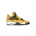 JORDAN 4 RETRO LIGHTNING (2021) sneaker, yellow nubuck upper with black mesh and grey accents.