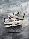 Pre-owned Jordan 4 Retro Military Black sneakers, size 11, white leather with black and grey accents.