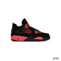 JORDAN 4 RETRO RED THUNDER sneaker with black nubuck upper, red accents, and visible Air unit.