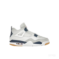 JORDAN 4 RETRO SB NAVY sneaker, light grey and navy leather with mesh panels and gum sole.