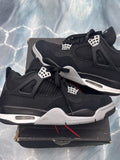 Pre-owned Jordan 4 Retro SE Black Canvas sneakers, size 8.5, with white and grey accents.